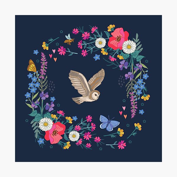 Owl and Wildflowers Photographic Print
