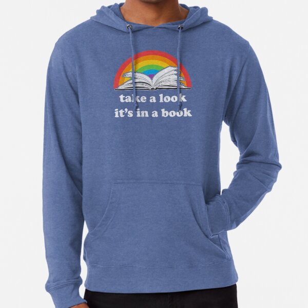Take a look, its in a book - Retro inspired Reading Rainbow Lightweight Hoodie