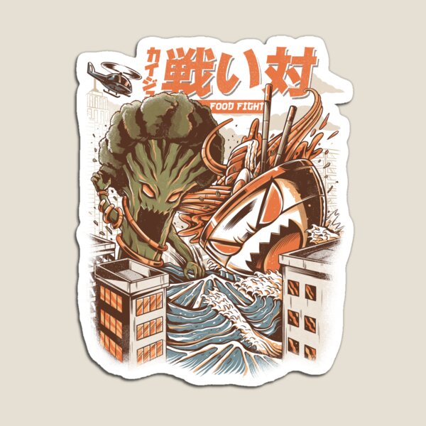 Vista previa del artículo con la obra «Brocco vs Ramen Kaijus», diseñado y vendido por Ilustrata®.