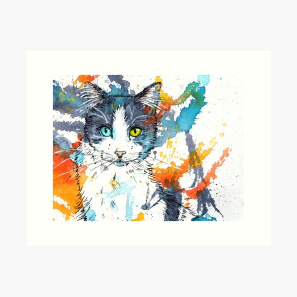 Item preview, In your Eyes - Colorful cat portrait Art Print designed and sold by Flo Art Studio.