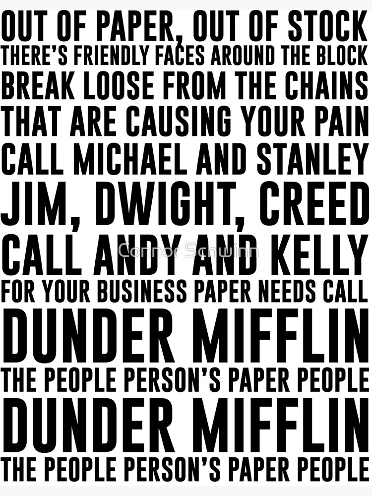 Dunder Mifflin Song Poster for Sale by Connor Schwinn