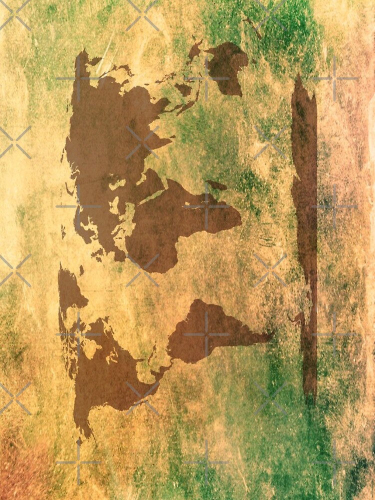 World map in brown on a scratched green/brownish background by ramiro
