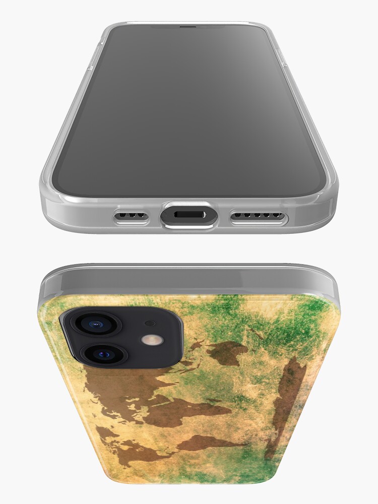 Alternate view of World map in brown on a scratched green/brownish background iPhone Case & Cover