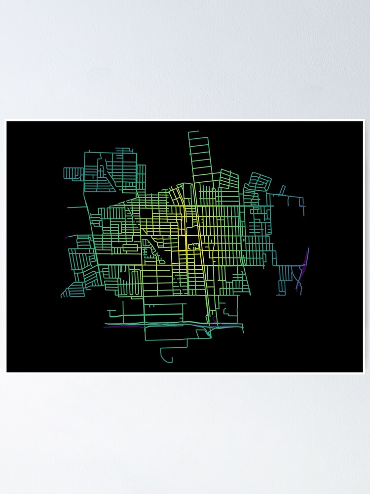 Alternate view of Compton, California, USA Colored Street Network Map Graphic Poster
