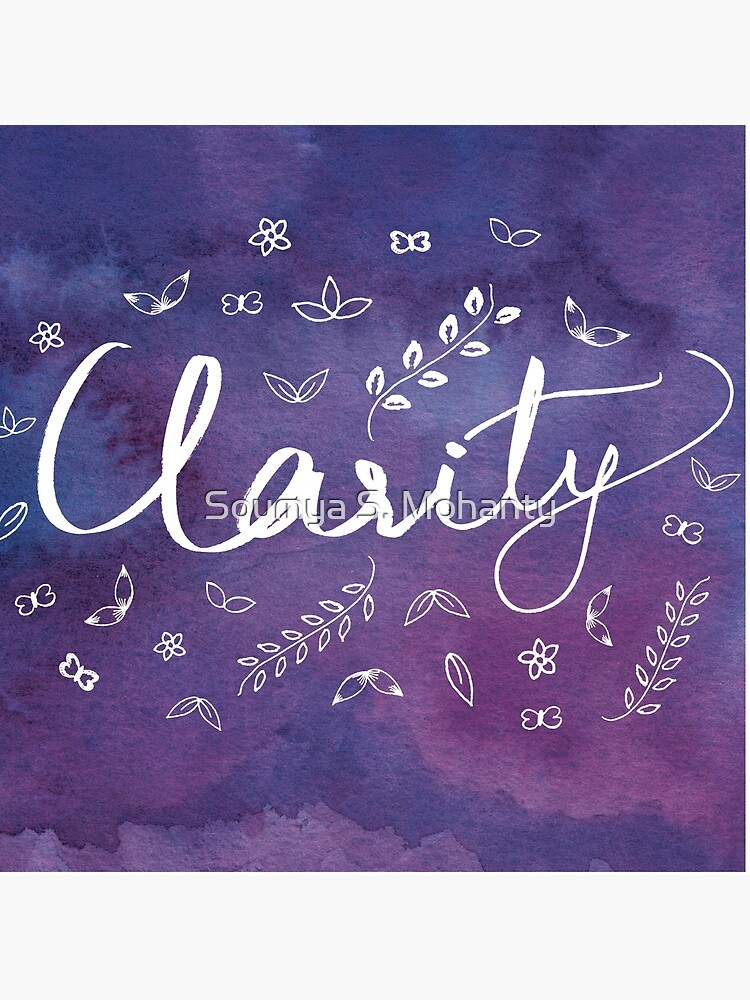 Purple Watercolor Art Print, Purple Home Decor, Typography Word Art, Spiritual Meditation Yoga Motivational Clarity Quote Art Print by dreamerskeepers