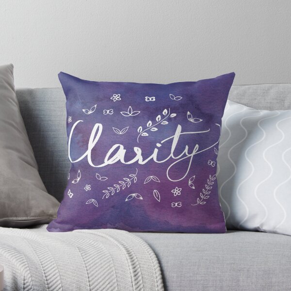 Purple Watercolor Art Print, Purple Home Decor, Typography Word Art, Spiritual Meditation Yoga Motivational Clarity Quote Art Print Throw Pillow