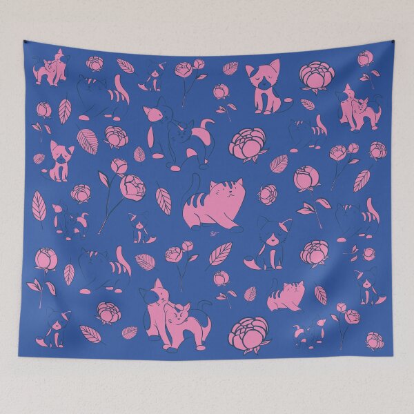 Item preview, Cats and Peony pink and blue designed and sold by BlueVein.