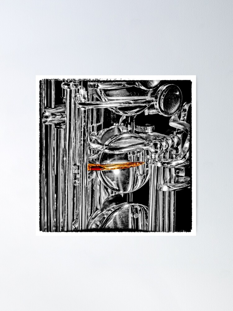 Thumbnail 2 of 3, Poster, Saxophone Valves in Black and White designed and sold by Warren Paul Harris.