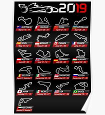 Calendar F1 2019 circuits sport Poster