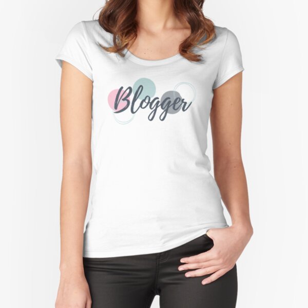 Blogger - dark grey text with bubbles & white background Fitted Scoop T-Shirt