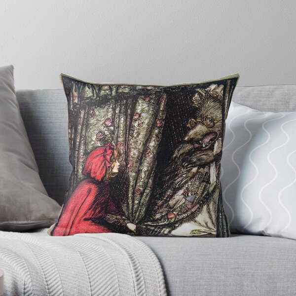 Red Riding Hood and the Wolf - Brothers Grimm - Arthur Rackham Throw Pillow