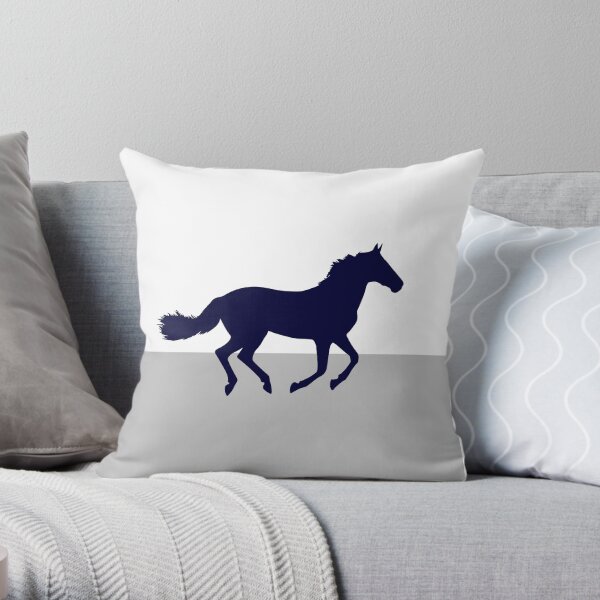 Navy Blue Horse On Silver Gray And White Throw Pillow