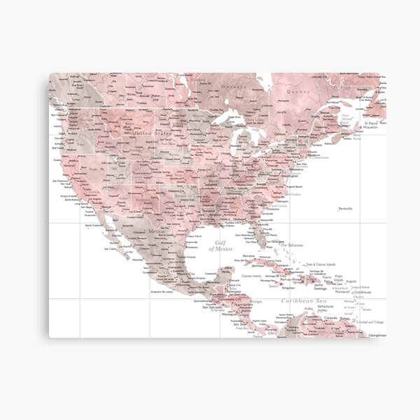 Item preview, Map of USA Mexico and the Caribbean Sea in dusty pink and grey watercolor designed and sold by blursbyai.
