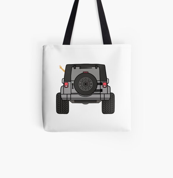 Jeep Wave Back View - Gray (Grey) Jeep All Over Print Tote Bag
