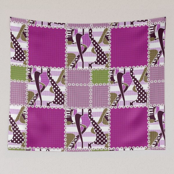 Item preview, Patchwork multi-colored blanket lilac and brown color lace trim blanket designed and sold by fuzzyfox.