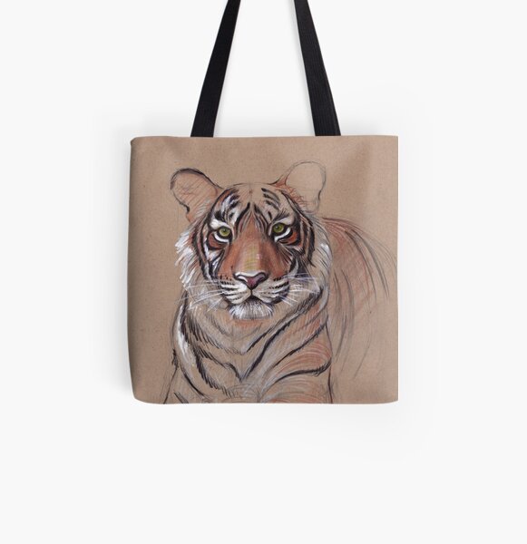 UNFINISHED BUSINESS - Original Tiger Drawing - Mixed Media (acrylic paint & pencil) All Over Print Tote Bag