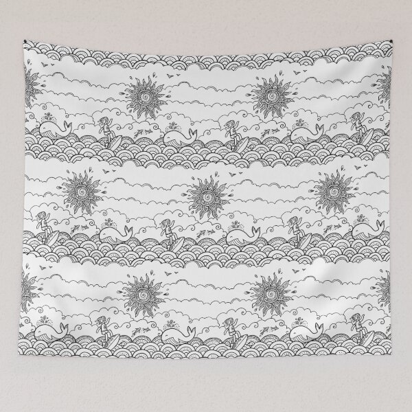 Item preview, Surfer, whale, ornate sun and ocean doodle illustration designed and sold by 1enchik.
