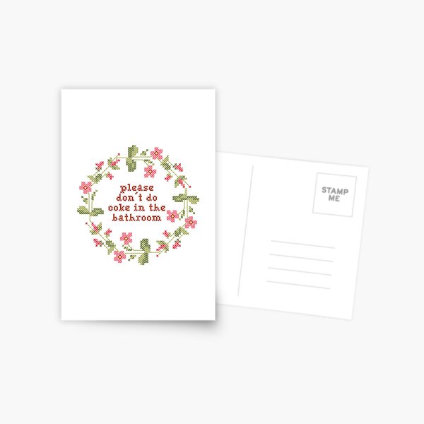 please don't do coke in the bathroom cross stitch Postcard