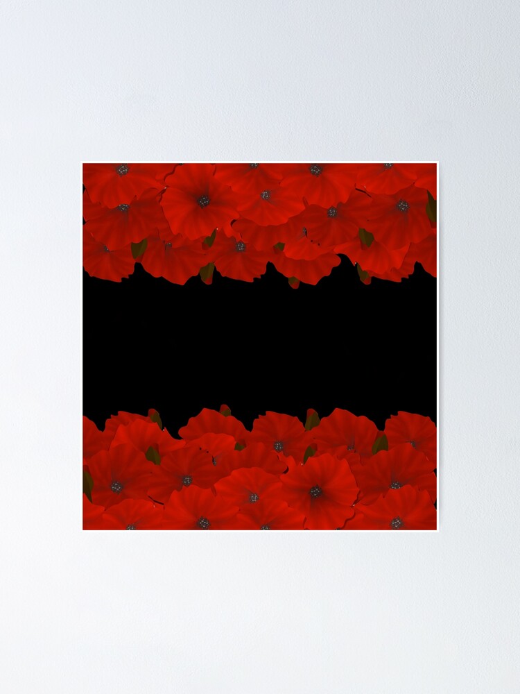 Remembrance Day greeting card. Beautiful red poppy flower on black  background with lettering Stock Photo