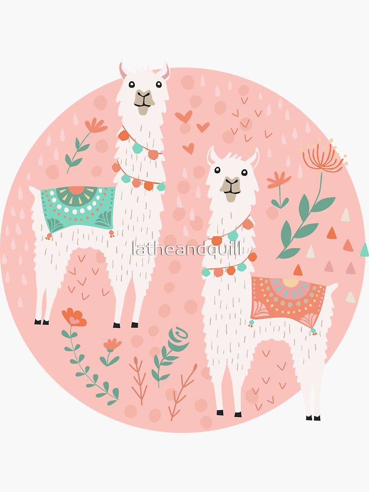 lovely-llama-on-pink-sticker-for-sale-by-latheandquill-redbubble for Free Printable Llama Cake Topper Lovely Llama on Pink