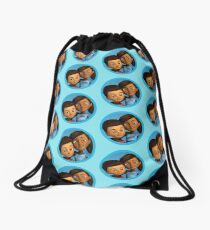 Caleb and Sophia (round blue frame) Drawstring Bag
