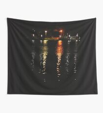 River ferry and lights reflections Wall Tapestry