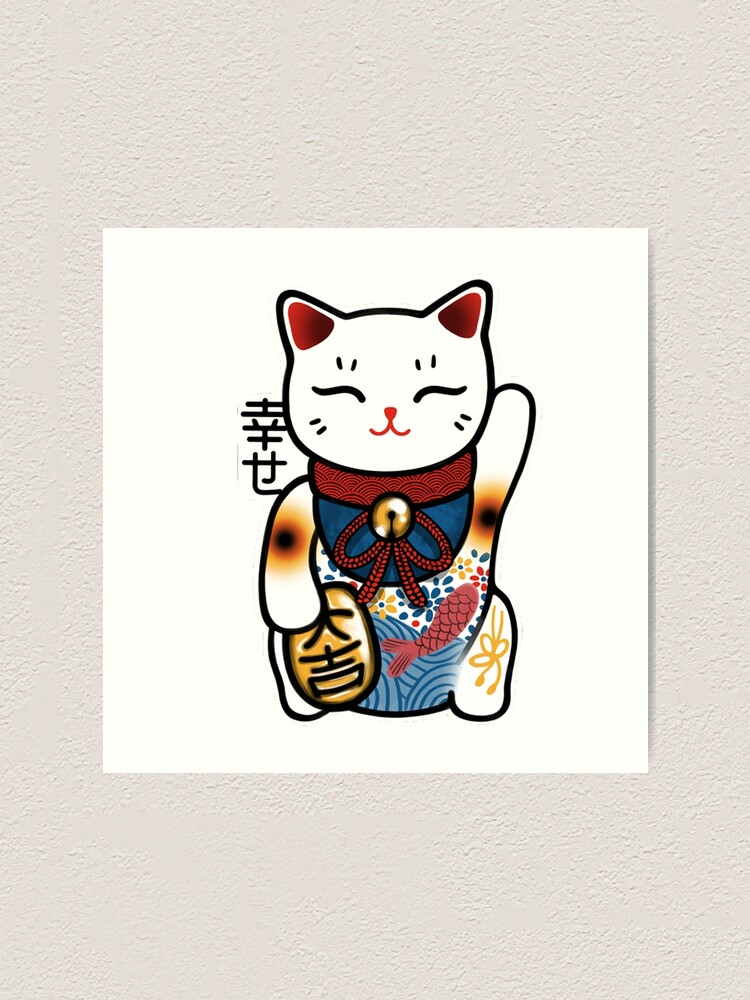 Maneki Neko Art Print By Daisyart-lab Canvas Painting Landscape, Lucky Cat  Tattoo, Japanese Art