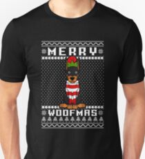 Dobermann Dog Merry Woofmas T-Shirt, Christmas Gift Unisex T-Shirt
