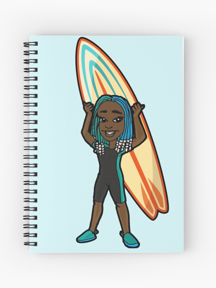 Beads And Braids Cute Cartoon Surfer Girl Spiral Notebook By