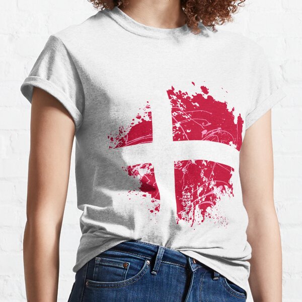 Damen Kurzarm Girlie T-Shirt Dänemark-Wave Danmark Flagge flag Reise Urlaub 