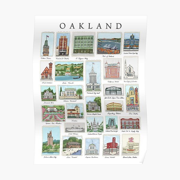 Oakland California historic landmarks illustrations Poster