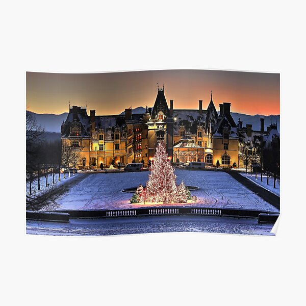 Biltmore Christmas Night All Covered In Snow Poster