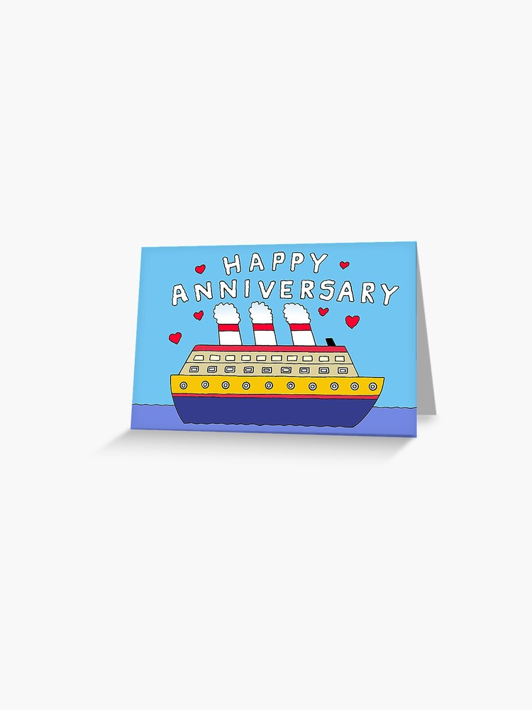 Carte De Vœux Joyeux Anniversaire Dessin Anime Romantique De Bateau De Croisiere Par Katetaylor Redbubble