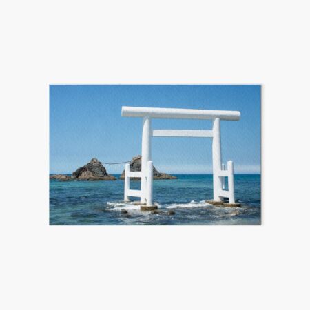 the wedded rocks and white Torii at Futamigaura beach Art Board Print