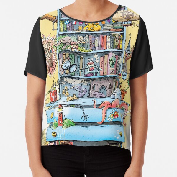 shelf with adventure books and toys Chiffon Top