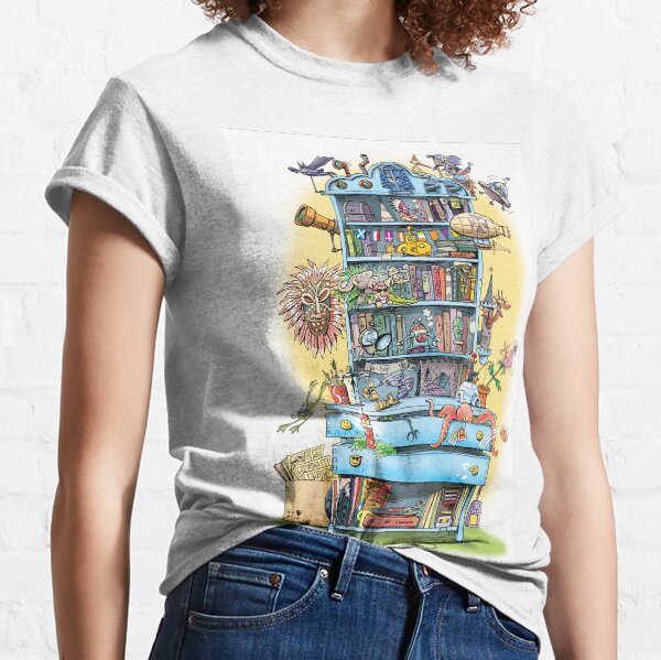 shelf with adventure books and toys Classic T-Shirt