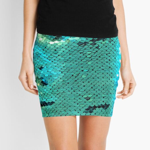 Turquoise Blue Sequins Mini Skirt