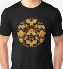 Yellow, Orange & Navy Blue Dark Floral Pattern Unisex T-Shirt