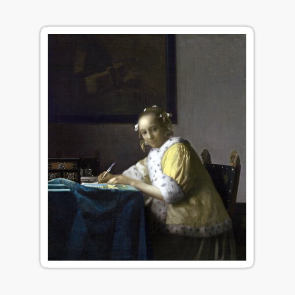 Johannes Vermeer A Lady Writing Sticker By Pdgraphics Redbubble   St,small,507x507 Pad,600x600,f8f8f8.u21 