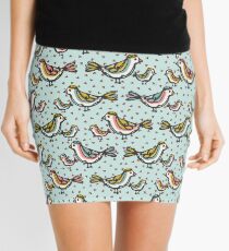 Cute Mama Birds Heart Love Blue and Pink Mini Skirt