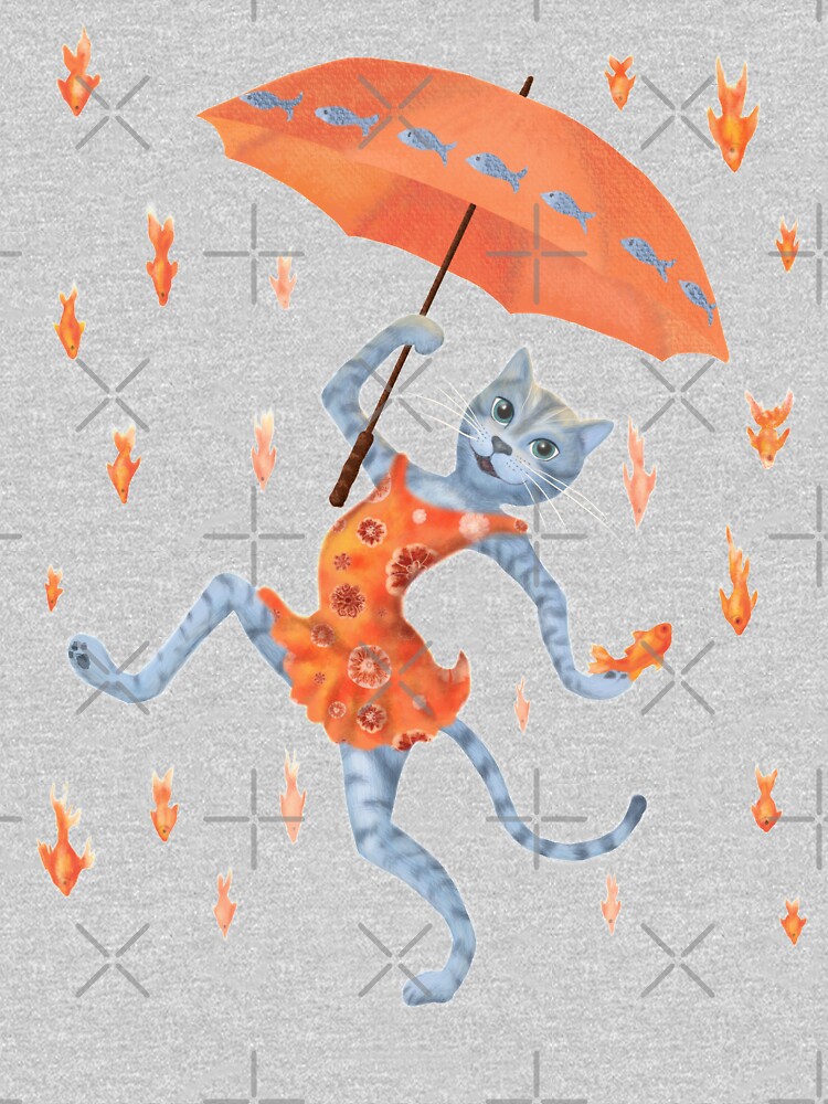 Hallelujah! It's raining GOLDfish! Funny cat with umbrella by andreeadumez