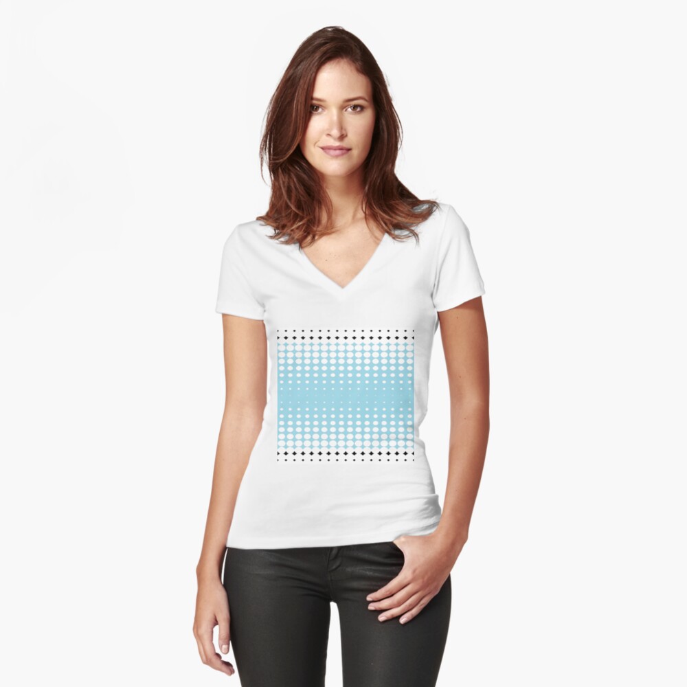 #pattern #abstract #texture #blue #dot #wallpaper #design #white #seamless #circle #polka #illustration #fabric #backdrop #decoration #color #art #retro #dots #shape #graphic #textile #decorative Fitted V-Neck T-Shirt