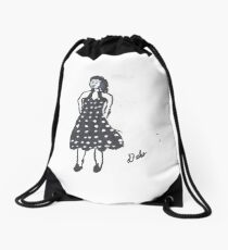 Retro Girl in Black & White Drawstring Bag