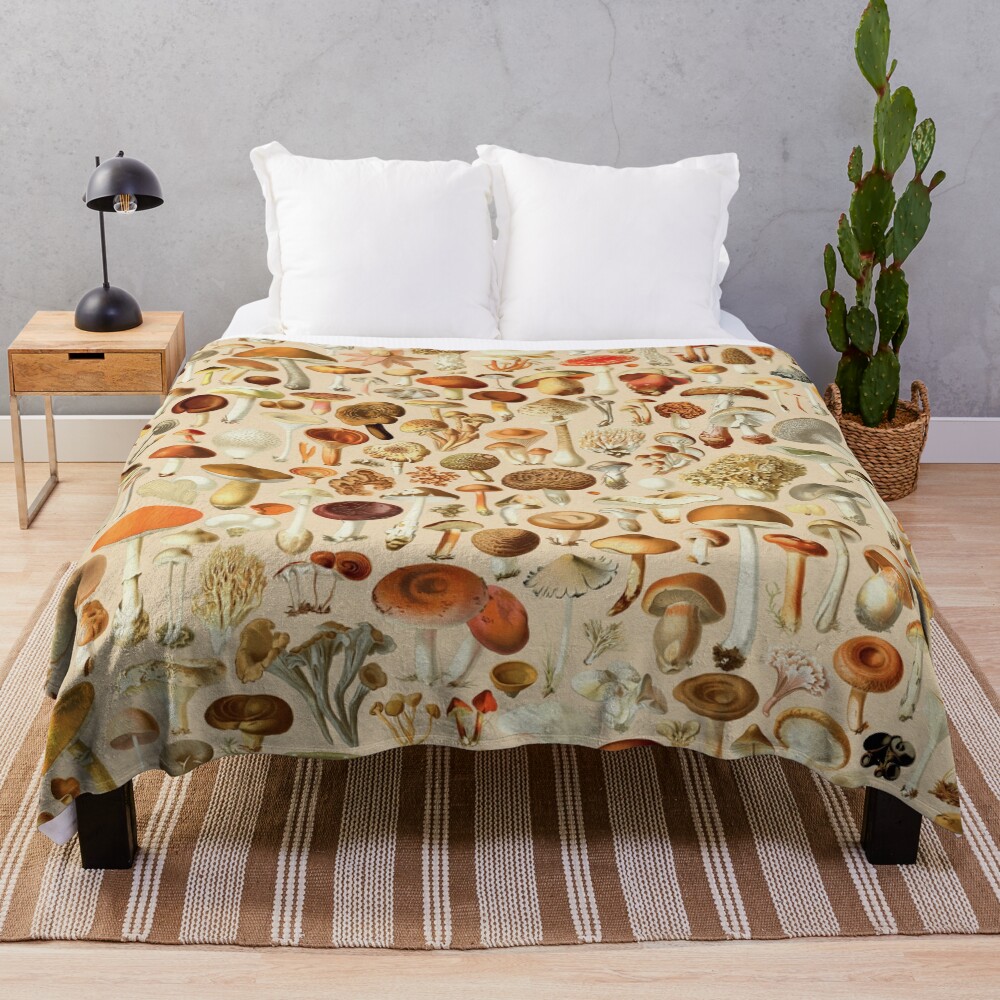 Vintage Mushroom Designs Collection Throw Blanket