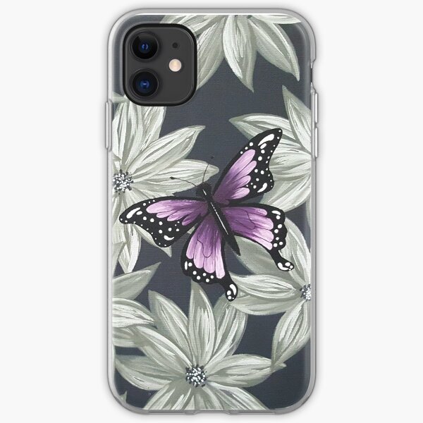 Purple Butterfly on Grey iPhone Soft Case
