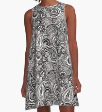 Paisley Spieltag Kleid | Grau und Schwarz A-Linien Kleid