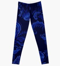Handgezeichneter Marineblau-Damast Leggings