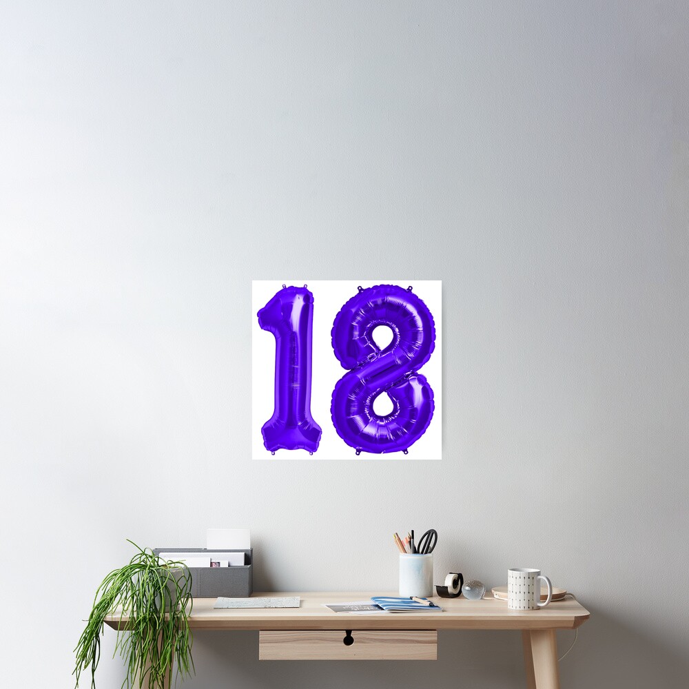 “Bright Purple 18th Birthday Metallic Helium Balloons Numbers” Poster