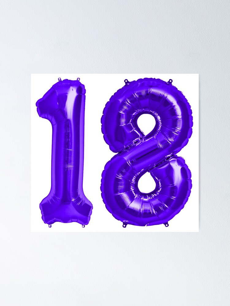 “Bright Purple 18th Birthday Metallic Helium Balloons Numbers” Poster