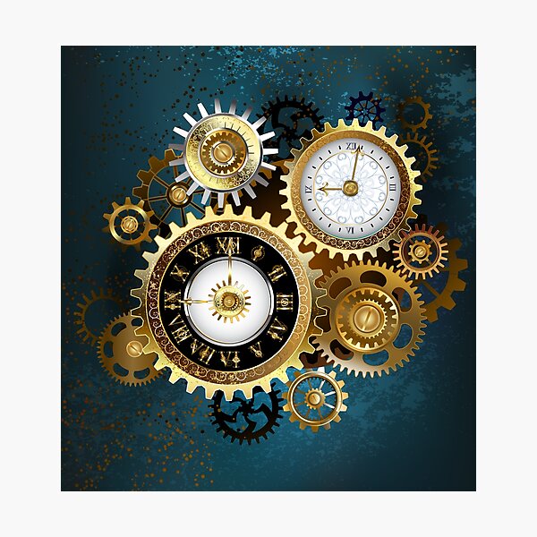 Two Steampunk Clocks with Gears Photographic Print